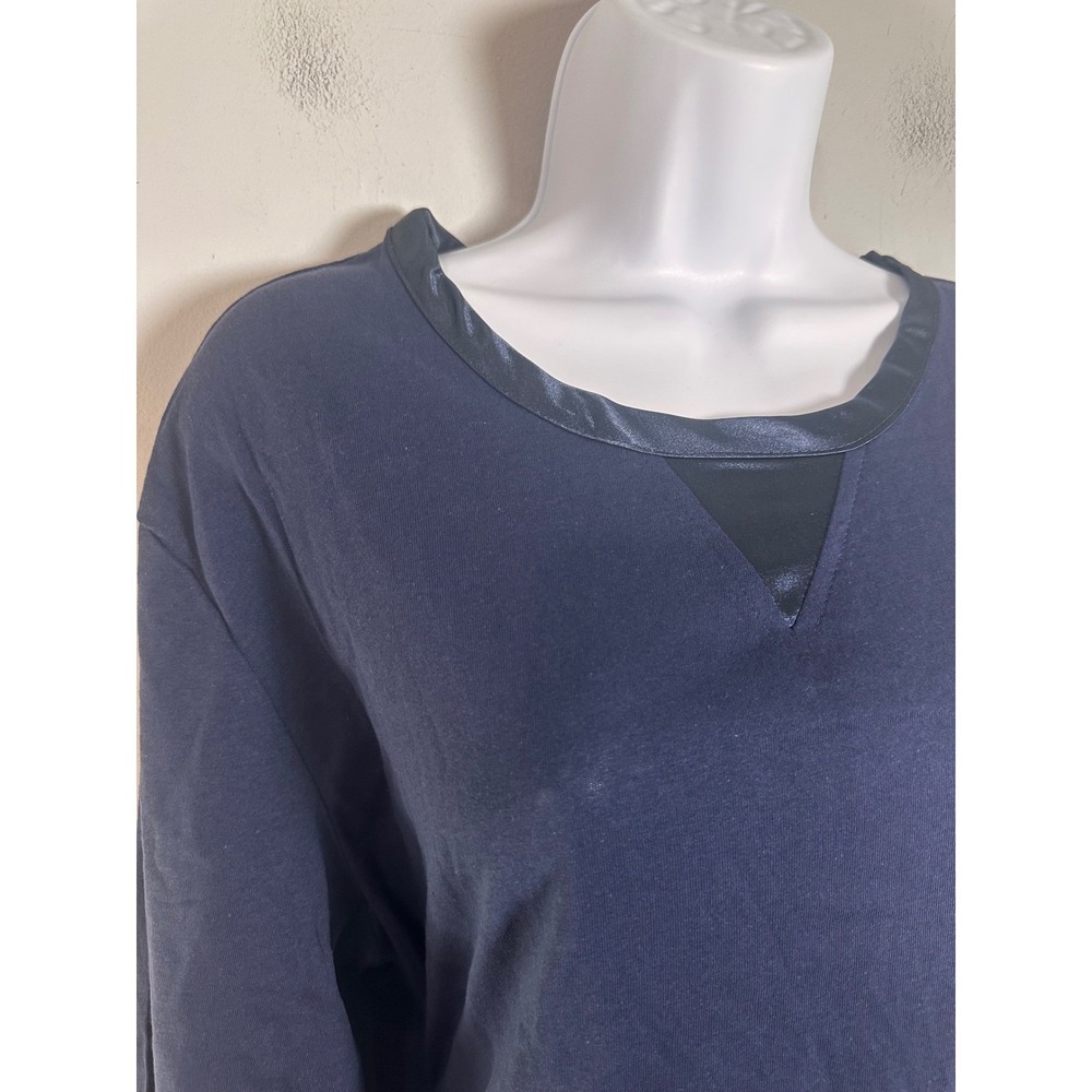 Temperley London Navy Blue Cotton Long Sleeve Top Satin Trim Mesh Detail Mens M‎ - Picture 2 of 9